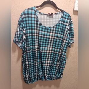 Discreet Plus Sz 3X Black, Blue, White Checkered Shirt